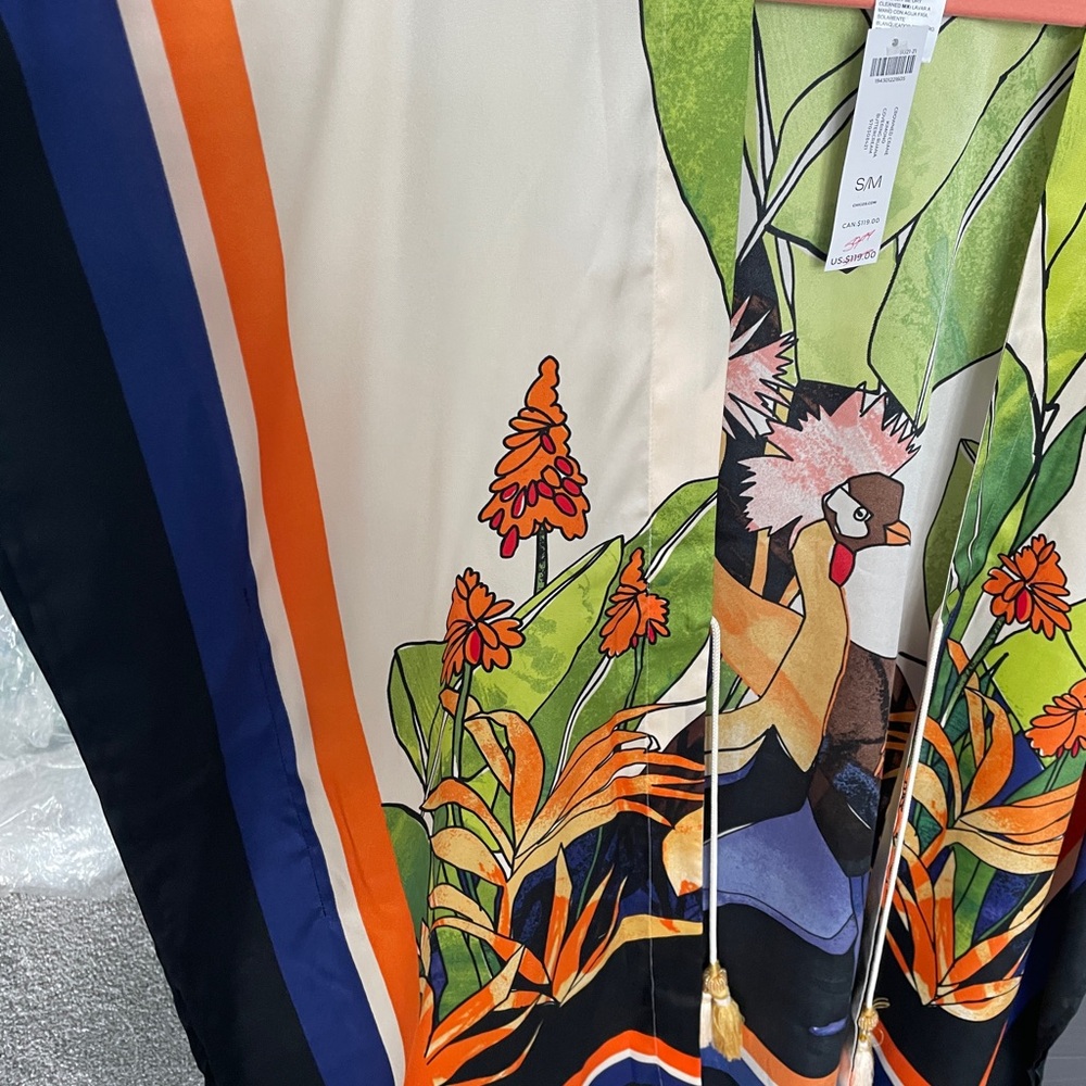 New Chico’s Bird of Paradise Colorful Bird Print Kimono Size S/M - Picture 3 of 5
